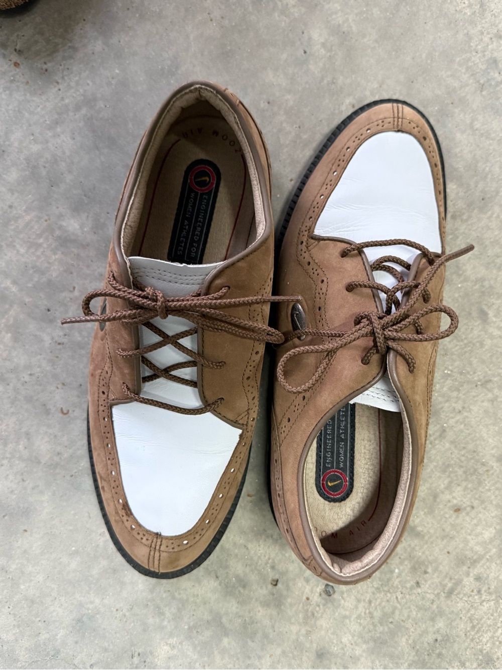 Women’s  Two-Tone Brown and White Leather Nike Golf Shoes